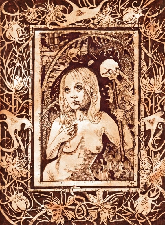 Becoming- from the Vasilisa's Doll series Original pen and ink on paper (Framed)