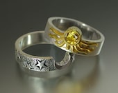 Sun and Moon ECLIPSE Engagement Ring and Wedding Band Set in 18K and 14K gold
