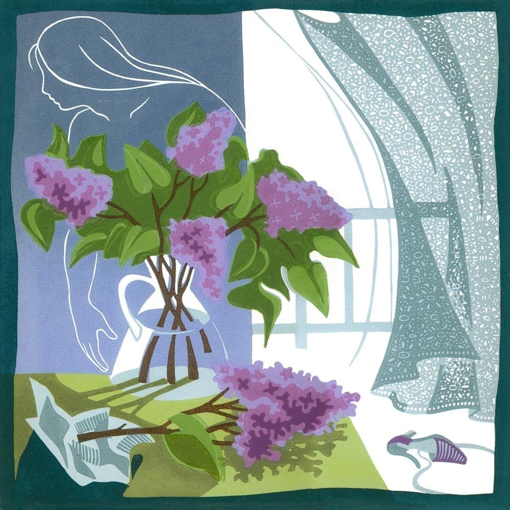 A LILAC BRANCH linocut