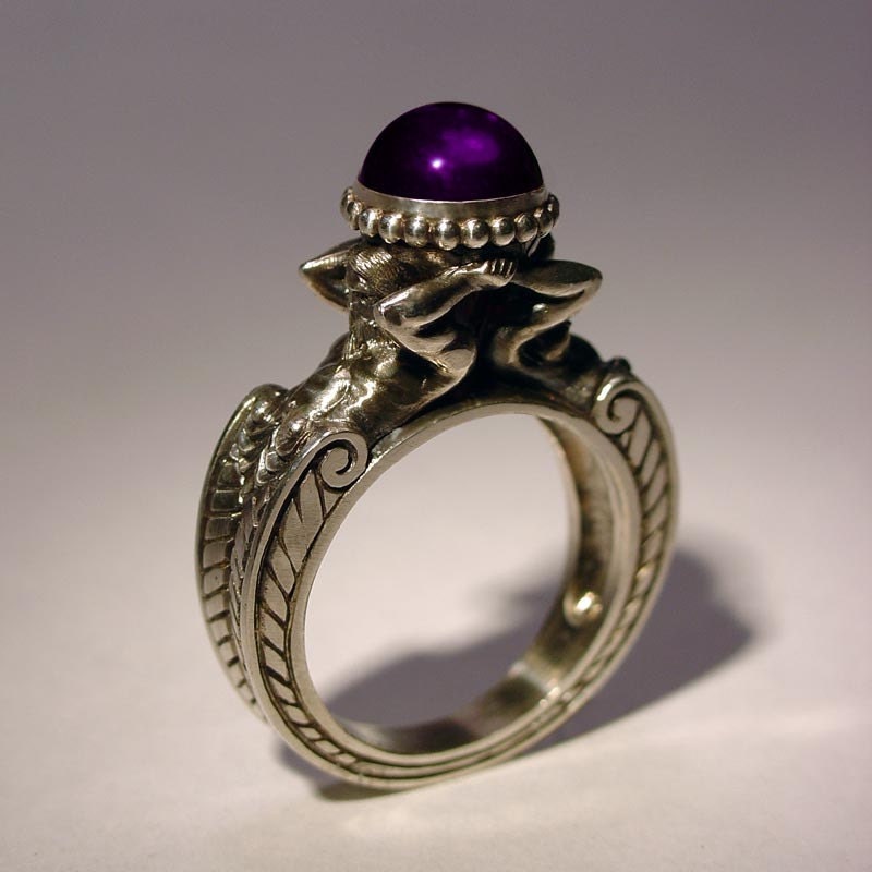 Caryatid Silver Ring with Amethyst