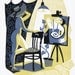 NUDE UNDER the LAMP linocut