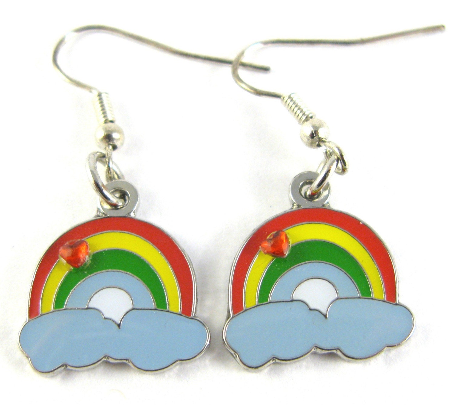 RAINBOW EARRINGS on surgical stainless steel hooks with rhinestones and gift bag