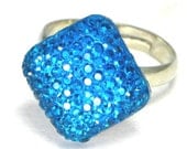 Sparkling Blue Gem Ring on adjustable silver ring band