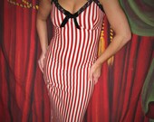 Rockabilly, Retro, Stretch Red White Stripe Pencil dress