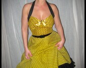 Rockabilly, Pinup, Gothic Yellow 50s Caution - Men at work Dress