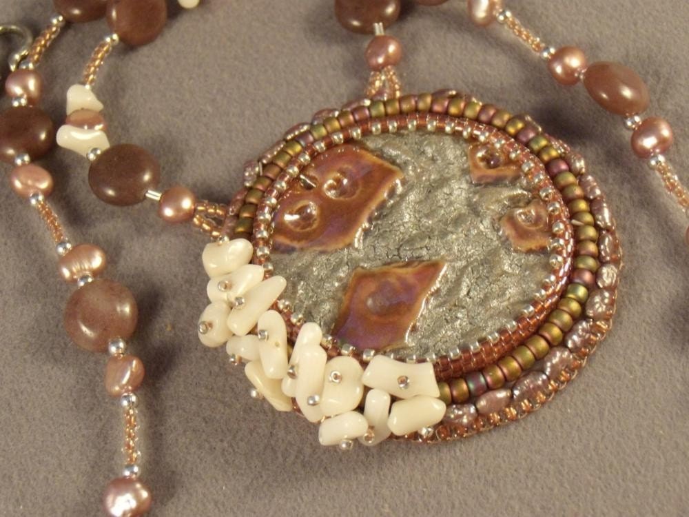 Out of the Ocean Depths Bead Embroidered Pendant and Necklace