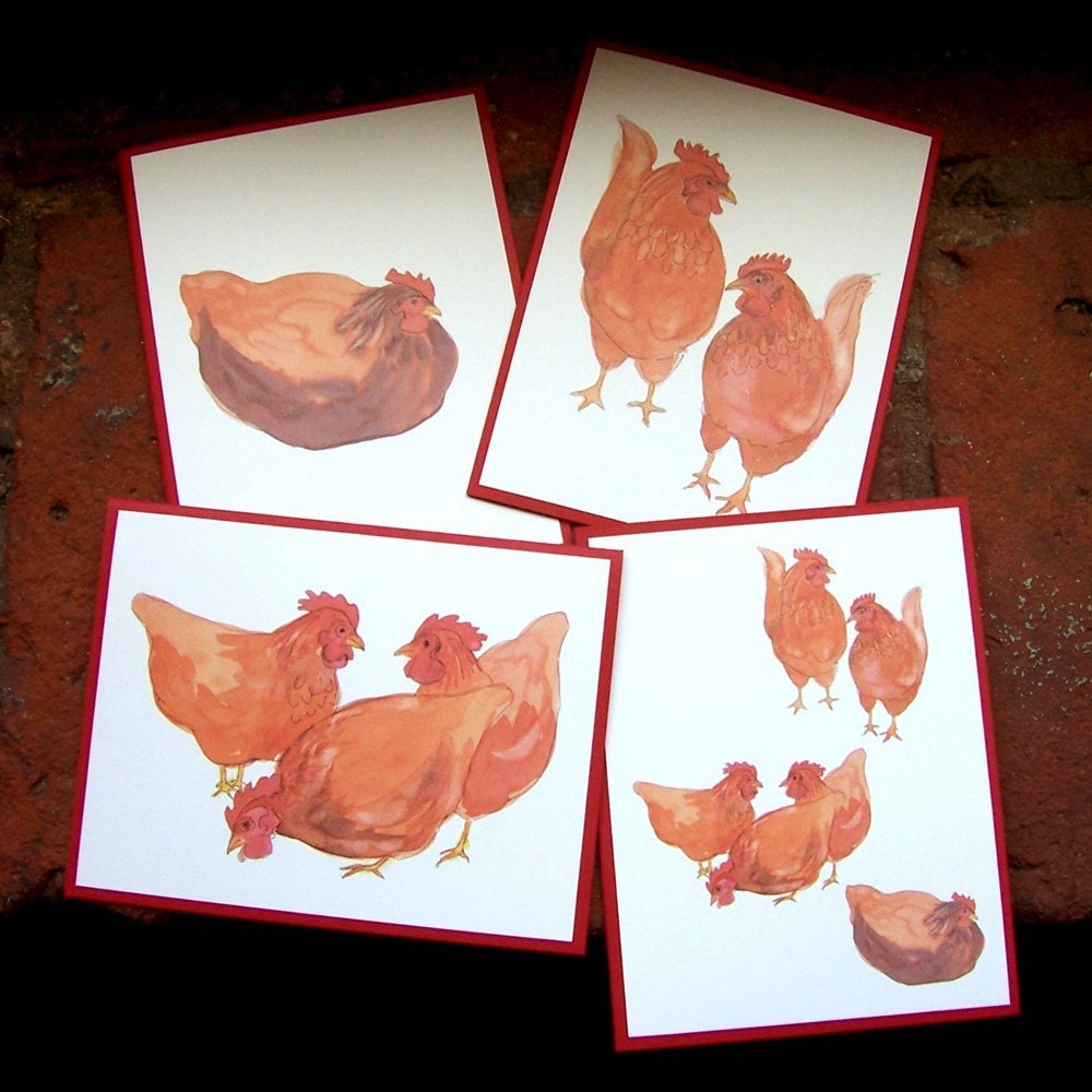 Cards - Chickens, Set of 4