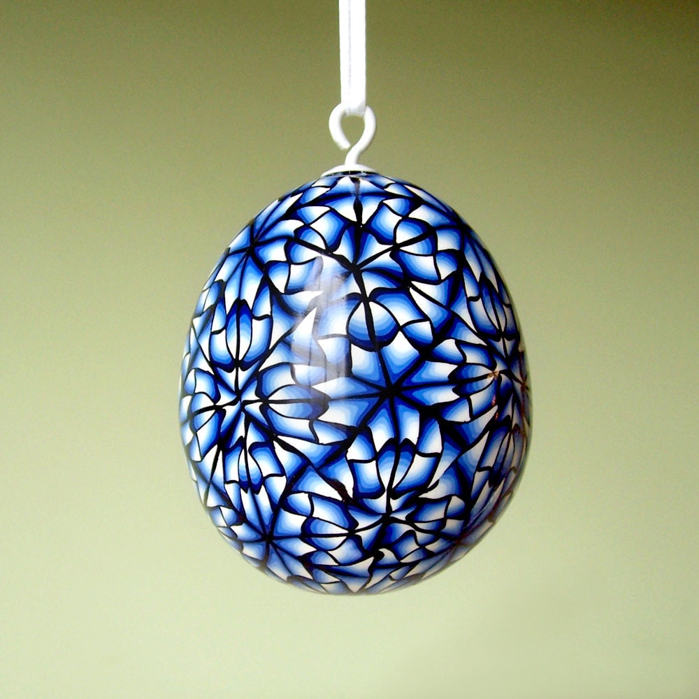 Egg Ornament - Navy blue, white and black