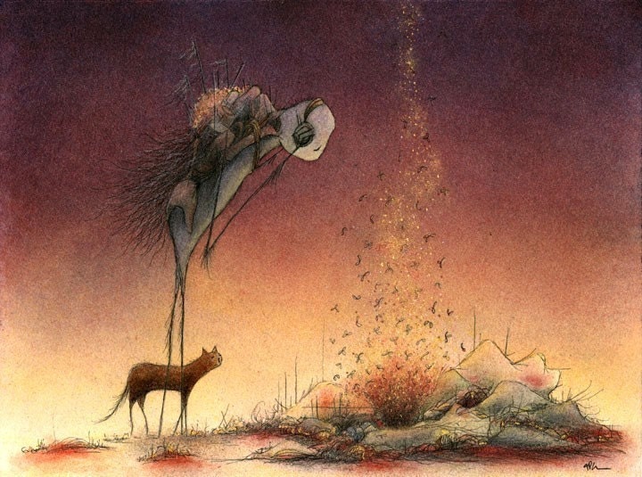 An Unreliable Witness To Existence 5x7 fine art giclee print reproduction of an original watercolor and ink illustration