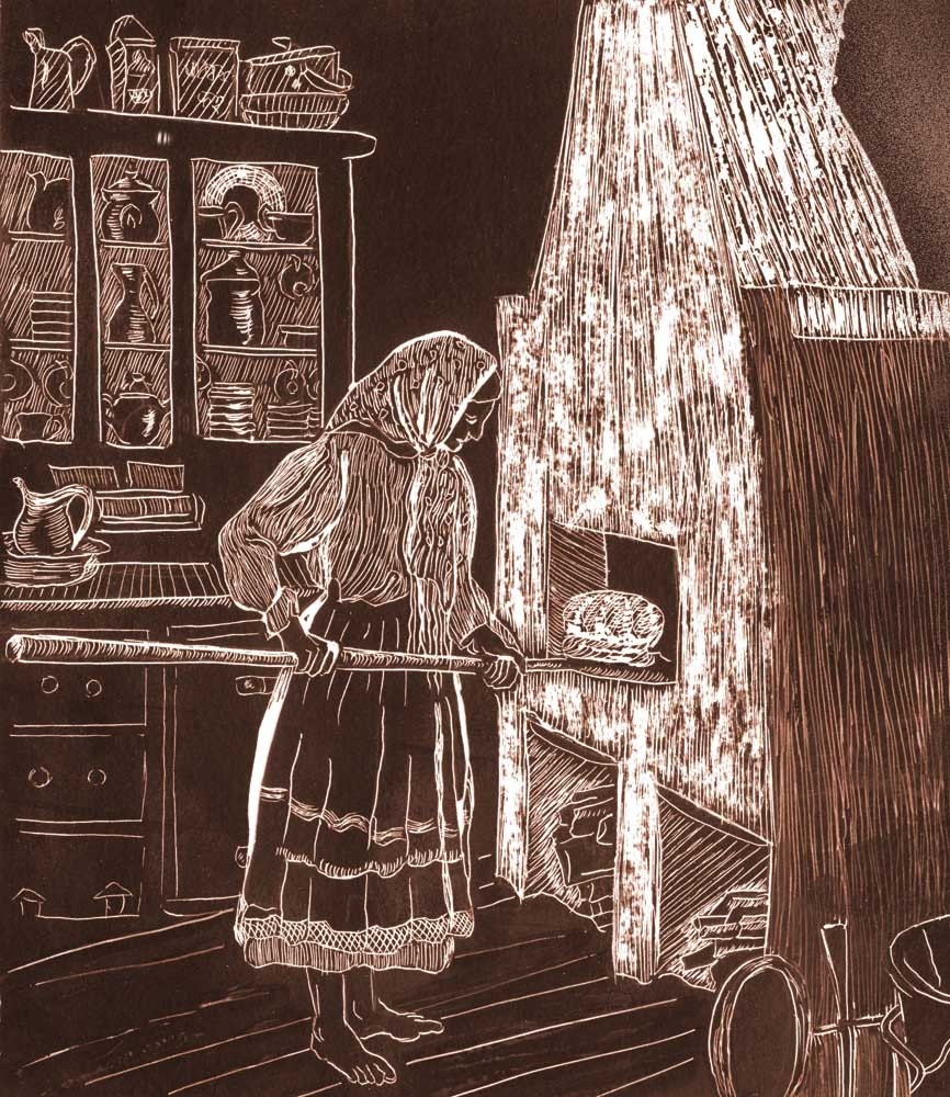Bread Oven Scratchboard Drawing