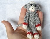 Tiny Sock Monkey - grey with red bands