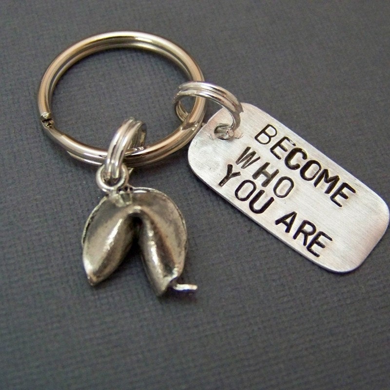 Fortune Cookie Keychain - Become Who You Are - Word Keychain