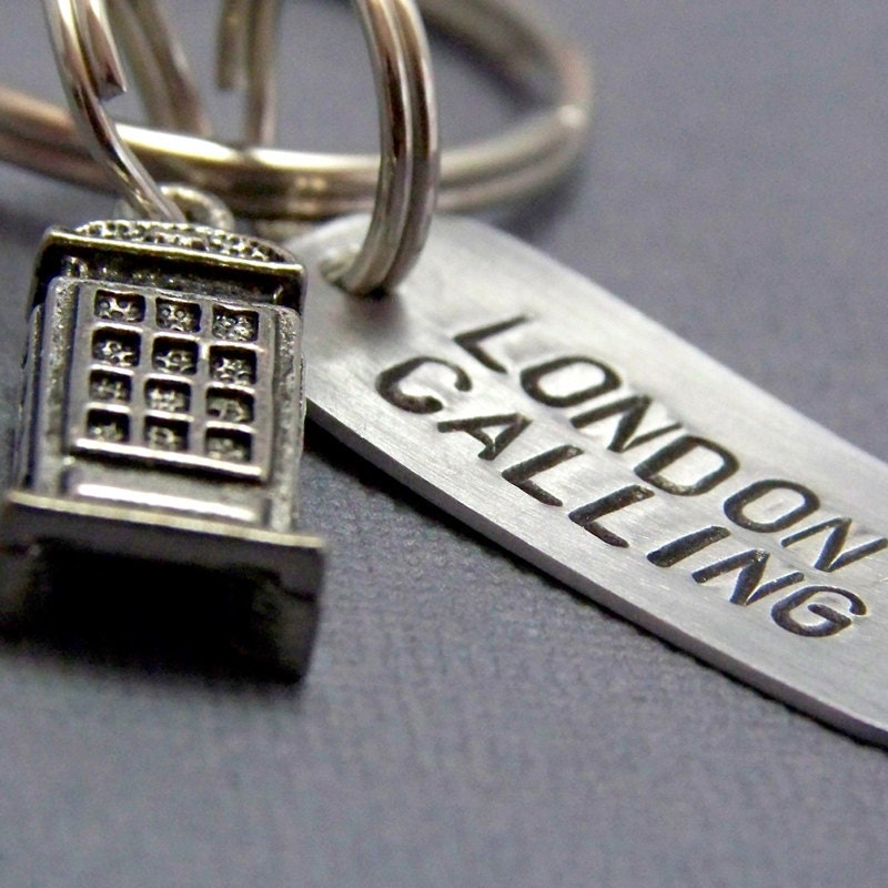 British Phone Booth Keychain - London Calling - Word Keychain