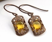 Amber Stained Glass Windows - Czech Revival Vintage Glass Earrings