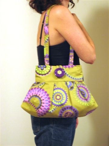 small tote -purse- sexy pleated bag- handbag- shoulder bag in Yellow decor fabric