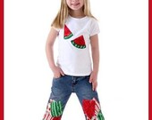 SPRING BREAK SALE Boutique Summer Watermelon deco jean applique shirt Set custom size girls infant picnic 18 24 2 3 4 5 6 7 8 9