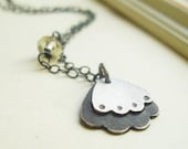 Petite Scalloped Recycled Silver Charm Necklace FREE SHIPPING- layered Lemon Quartz