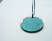 Mossy Verdigris Disc Necklace in bright Aqua - Copper Simple Texture Accessory