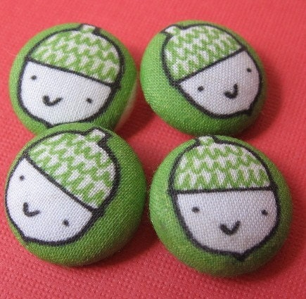 FOUR Fabric Covered Buttons   -    Oh Nuts, Acorns