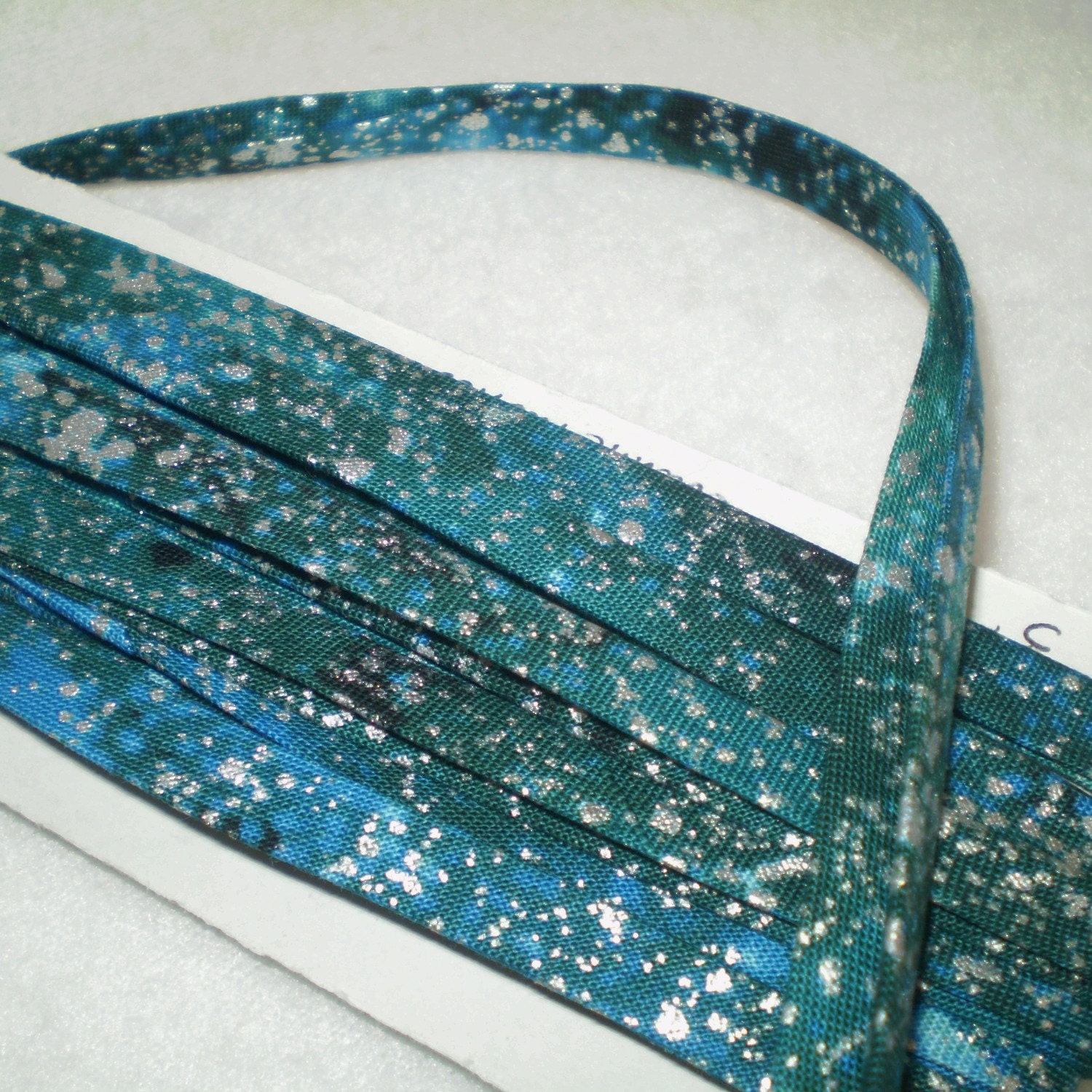 3 yards undersea color Double Fold handmade BIAS TAPE- silver splashes on blues, greens, turquoise