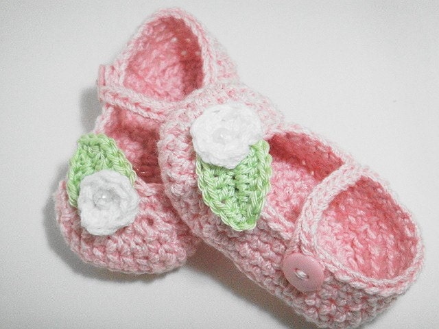 Leigh Crochet Baby Mary Jane Shoes Booties Size 36 Months