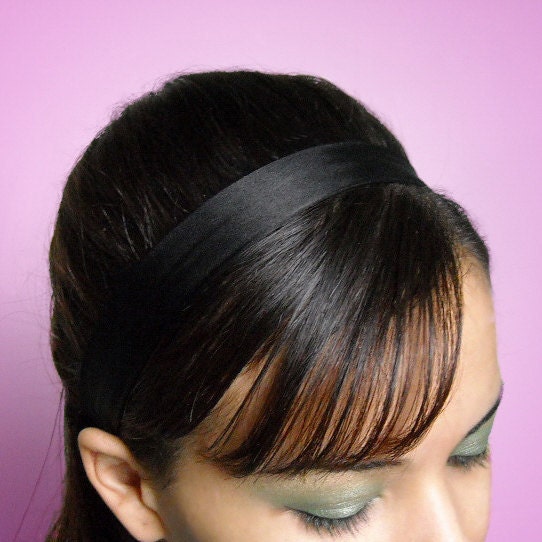 20% off sale BLACK Silk 1 Inch Soft Fabric Skinny Headband