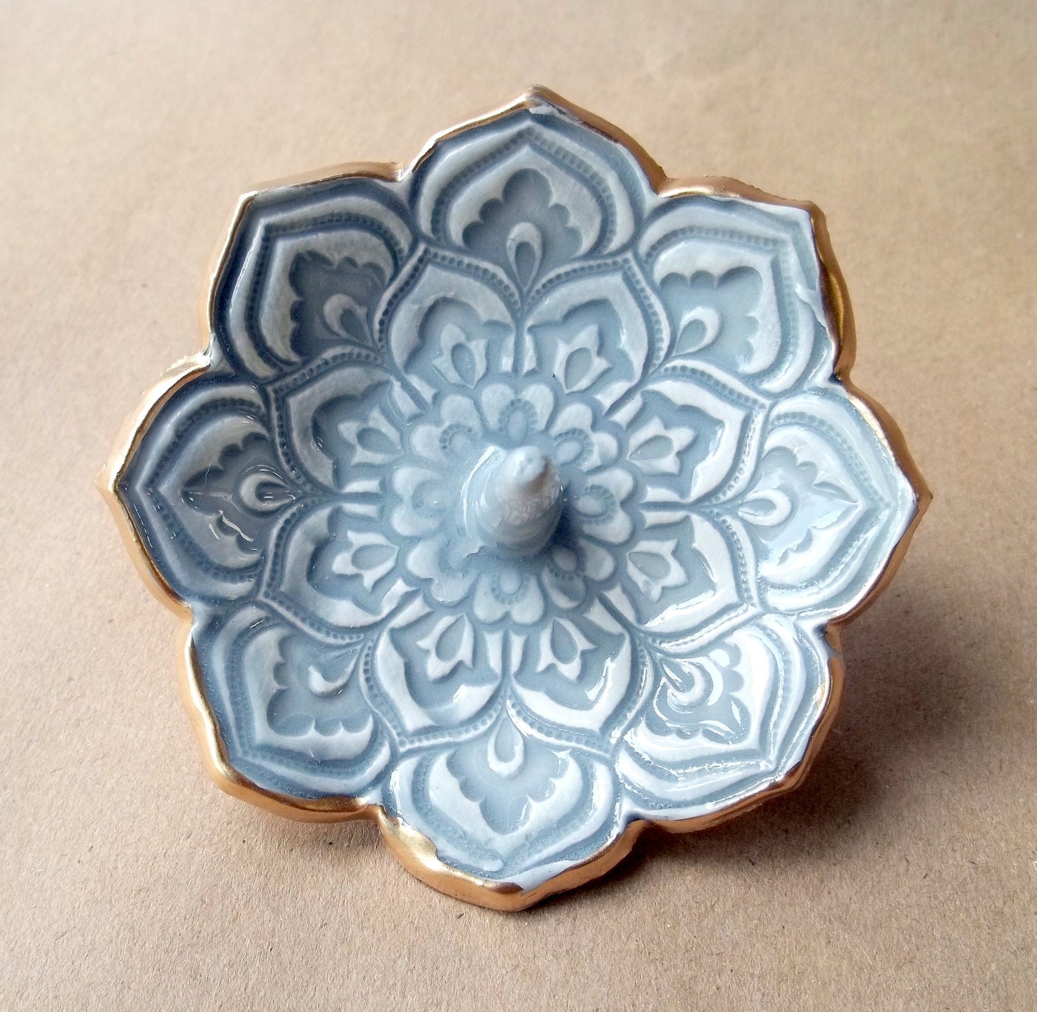Lotus Ring Holder Bowl  Smokey Gray with Gold Edging