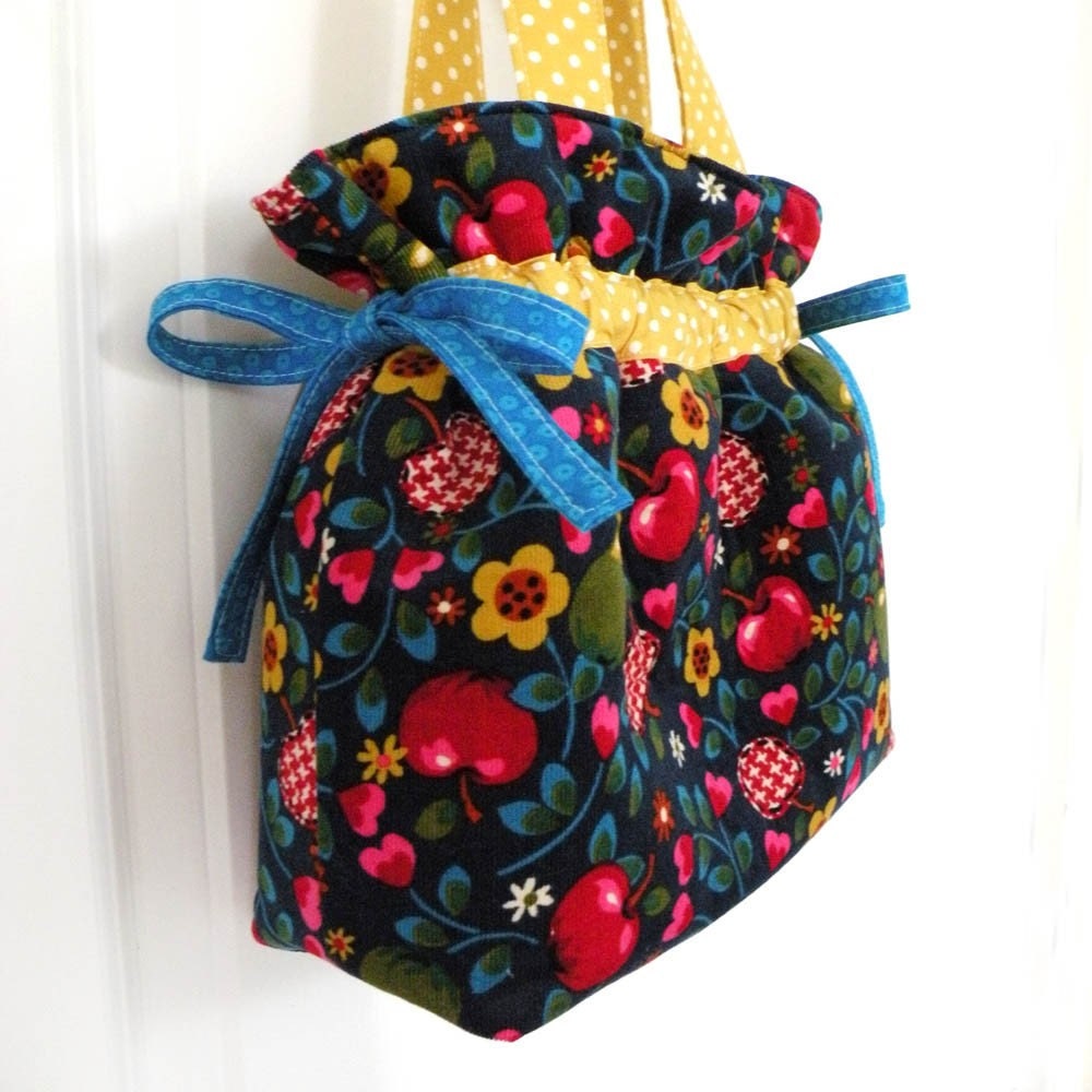 SALE 20% off - DRAWSTRING HANDBAG - Fruity Corduroy