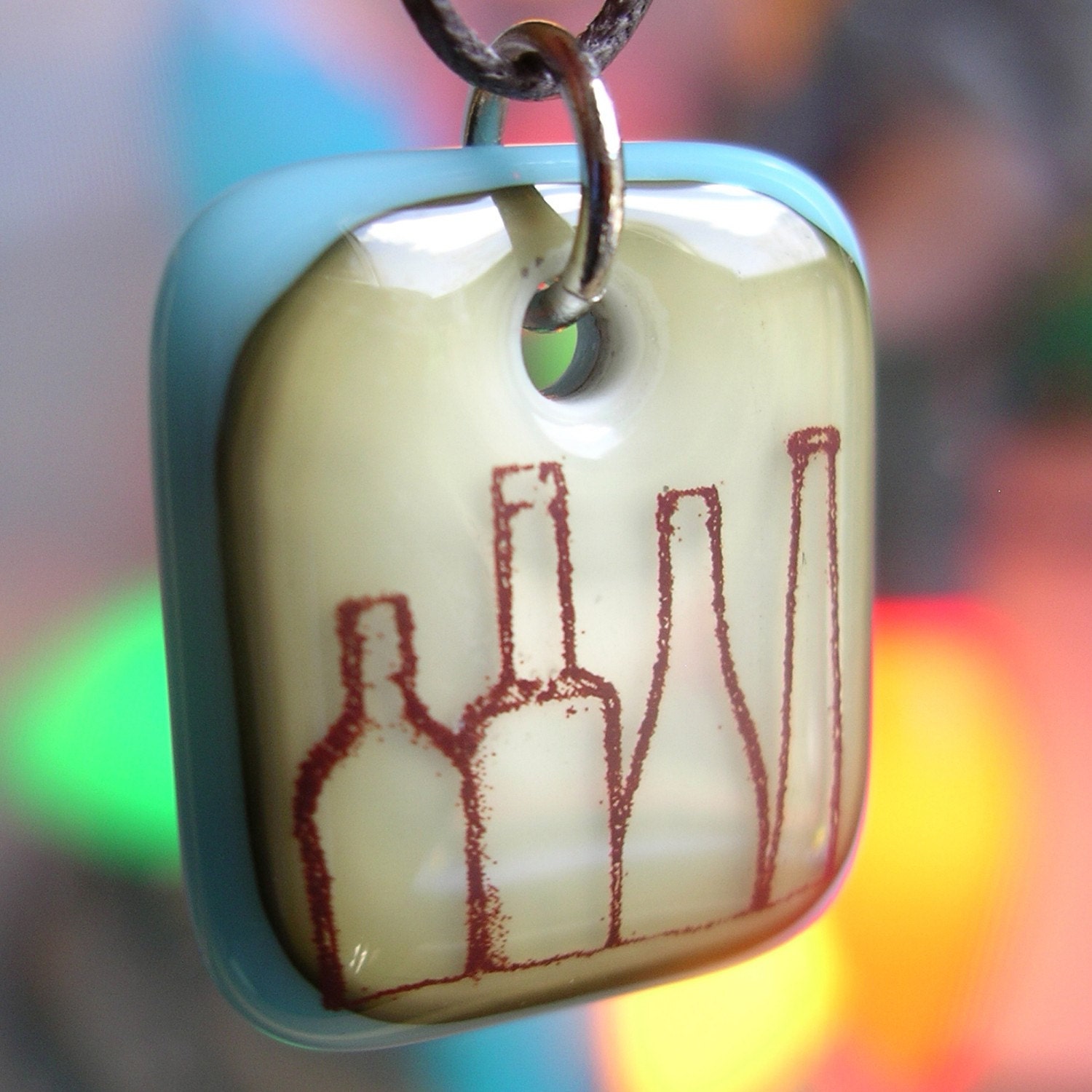 SALE / CLEARANCE : Bottles. A fused glass pendant necklace.