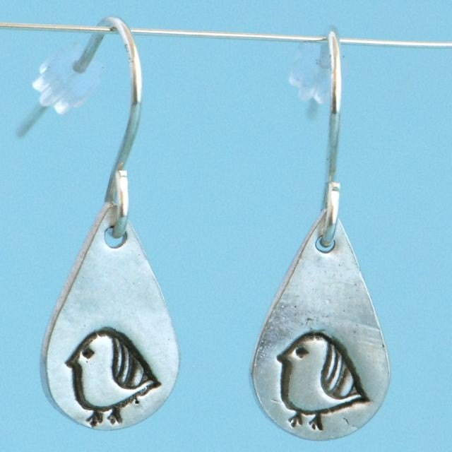 striped BIRD hooks, eco-friendly silver earrings. Handcrafted by Chocolate and Steel