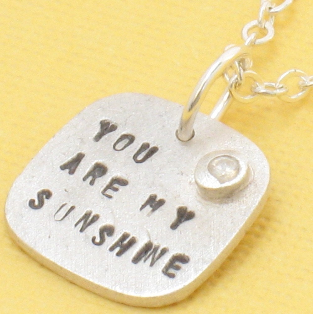 You are my SUNSHINE necklace, BIRTHSTONE pendant, eco-friendly silver.  Handcrafted by Chocolate and steel