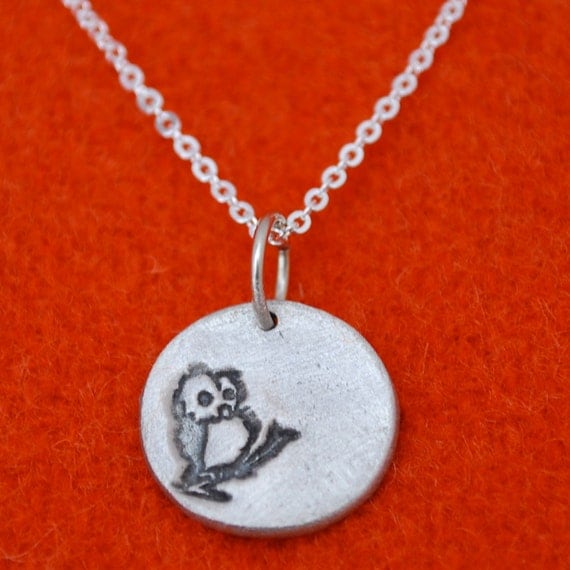 TINY OWL necklace, nickel free White Bronze, handcrafted by Chocolate and Steel