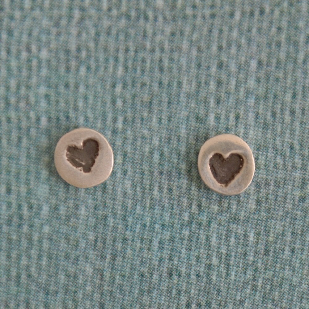 SIMPLY LOVE studs, HEART earrings, eco-friendly silver.  Handcrafted by Chocolate and Steel
