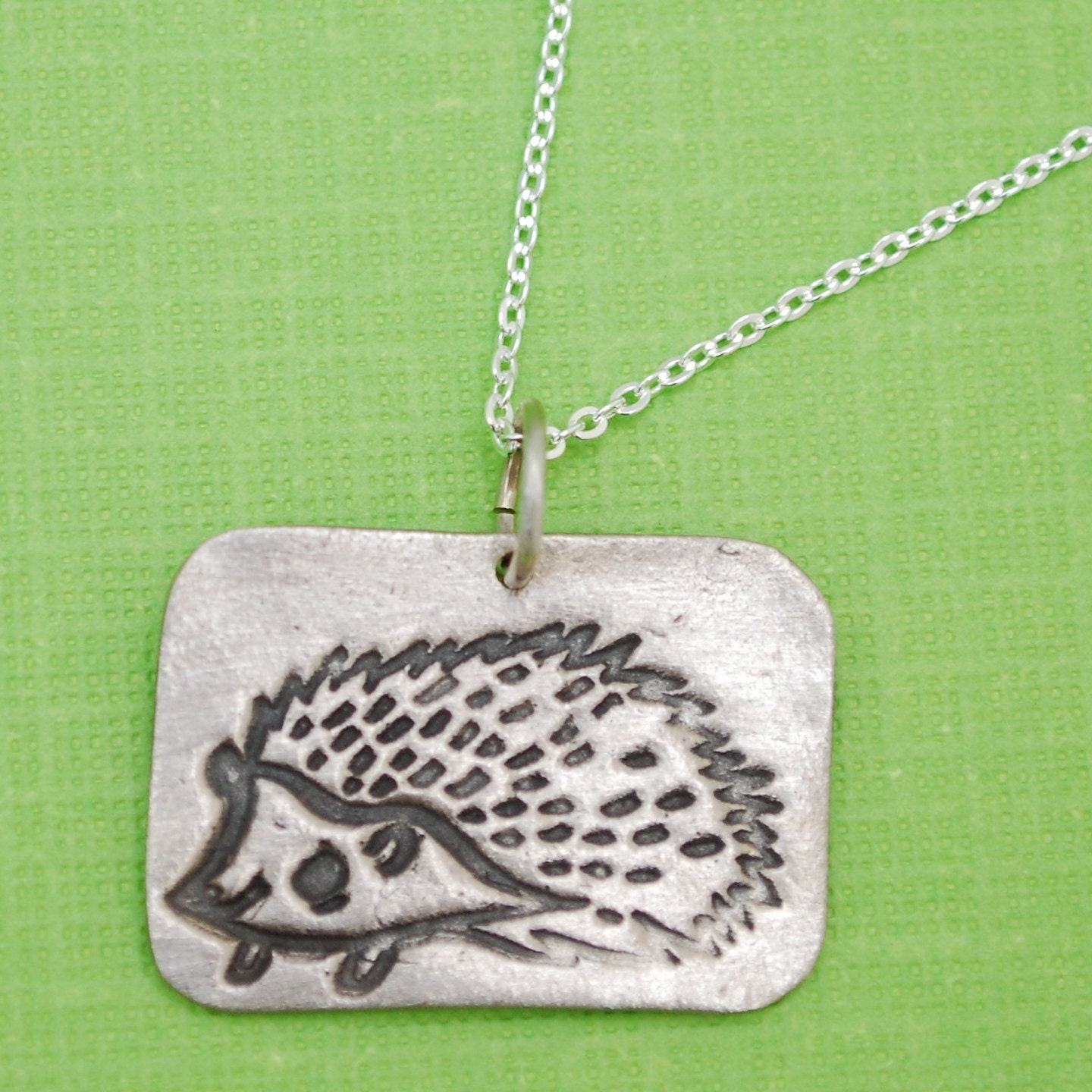 HEDGEHOG necklace, nickel free White Bronze pendant,  Hedgie artwork by Boygirlparty, handcrafted by Chocolate and Steel