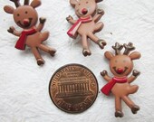 Dancing little reindeer with red scarf shank buttons - 24 pcs