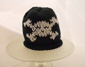 One Eyed Pirate - Skull and Crossbones Knit Hat Black and Gray