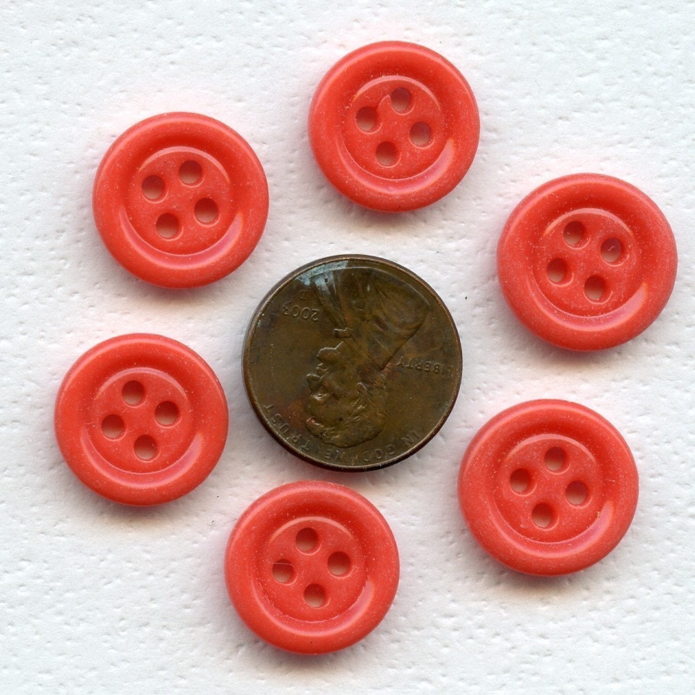 FROM PARIS Set of 6 RED Vintage Antique China Buttons  5/8 inch size  6762g MoRE AVAlLABLE