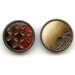 Victorian Celluloid Buttons Stunning Pair of Antique Metal Stick Up Red and Paisley with Fabric Background Lovely 1 1/4 inch 7535