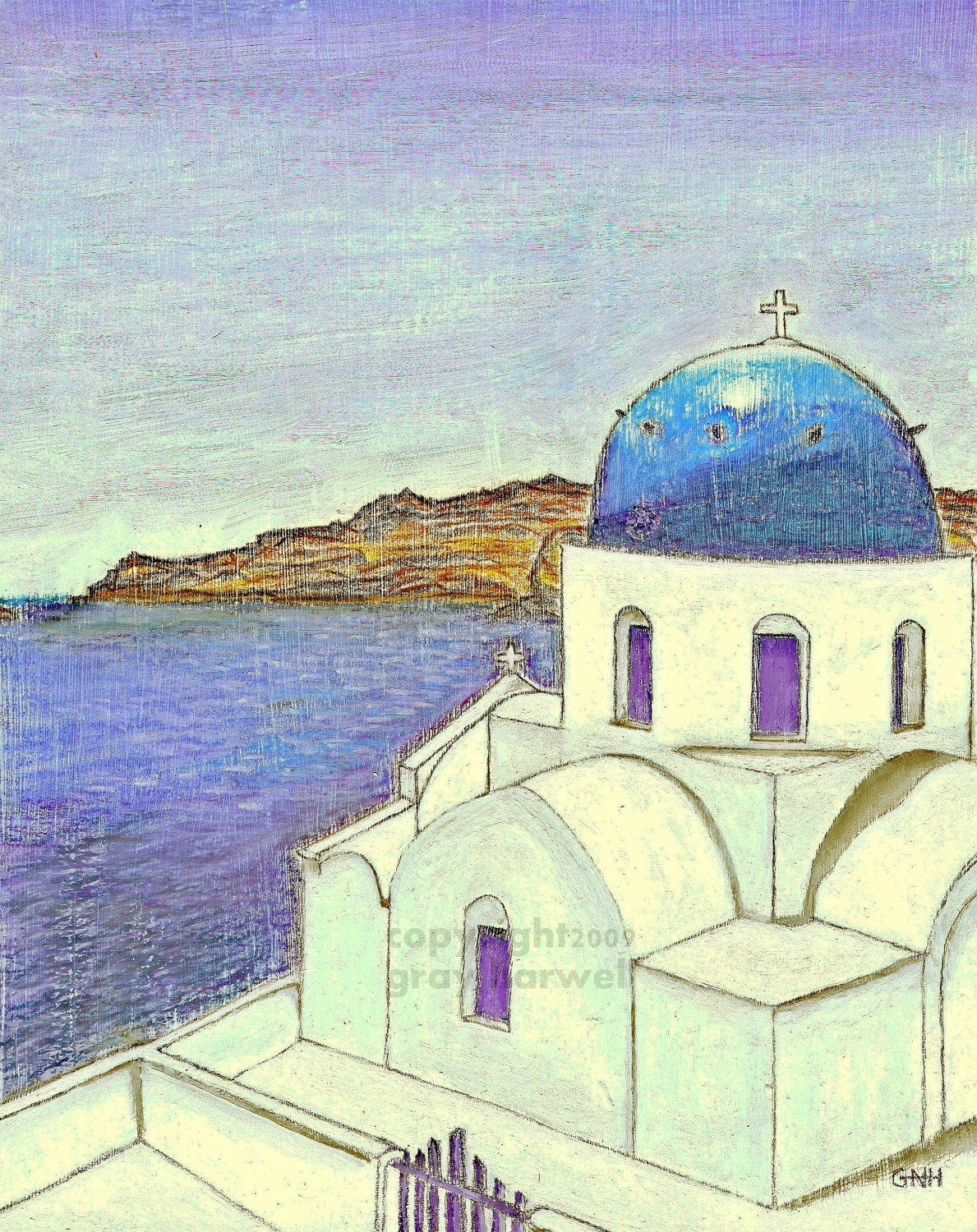 GREEK CHURCH - SANTORINI Print by Gray Harwell