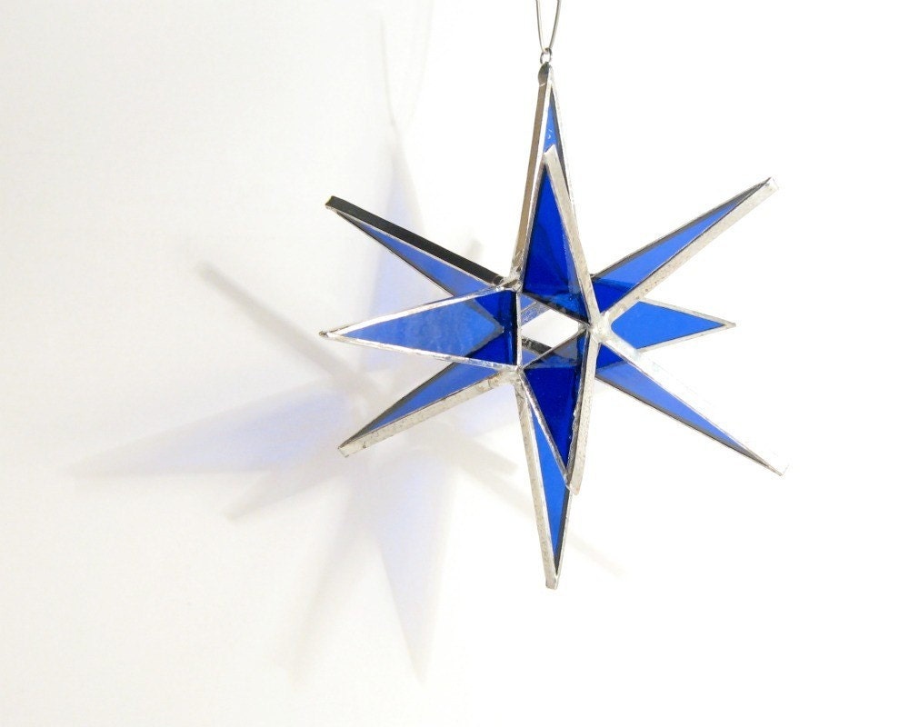 Blue Moravian Star Stained Glass