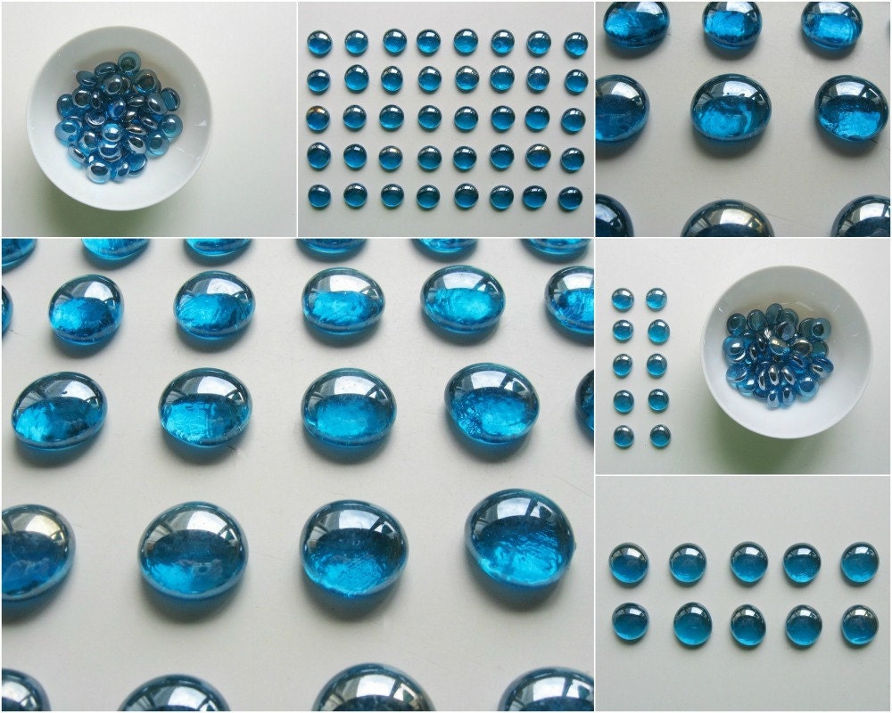 12 Glass Gems Iridescent Sky Blue in a Square Can