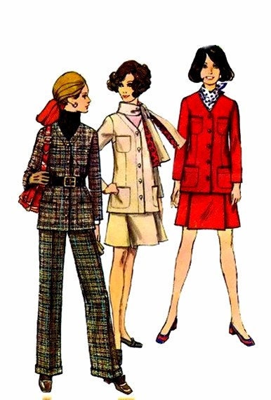 1960's Simplicity 8401 Womens Pattern Jacket Skirt Pants Suit Scarf Misses Vintage Sewing Pattern Size 10 Bust 32 1/2