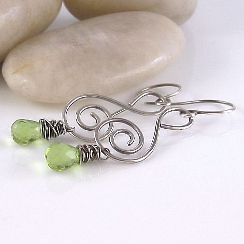 Sterling Silver Green Earrings Peridot Topaz Gemstones