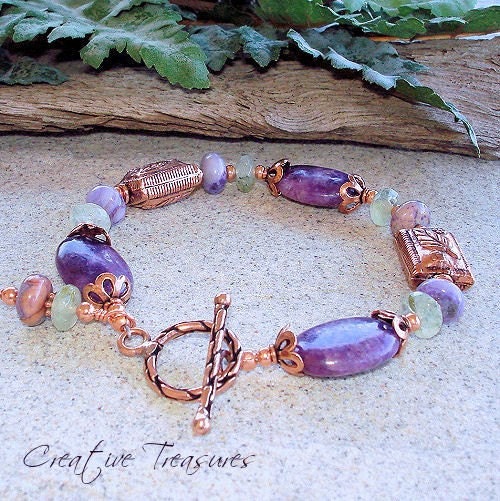 Copper Glow - Copper Bracelet with Prehnite, Agate Gemstones