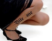sexy HALLOWEEN BITE ME tattoo thigh-high socks deep mocha