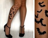 sexy BATS TATTOO thigh-high stockings cafe latte