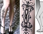 s/m sexy Tattoo 01 tattoo tights / stockings / full length / pantyhose / nylons White