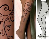 Large/Extra Large sexy FLORA tattoo tights / stockings full length pantyhose DEEP MOCHA
