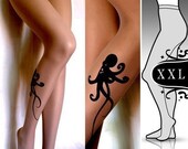 plus size xxl sexy OCTOPUS tattoo tights / stockings/ full length / pantyhose / nylons DEEP MOCHA
