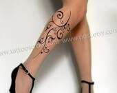 sexy FLORA TATTOO thigh-high socks Light Mocha XS/S/M